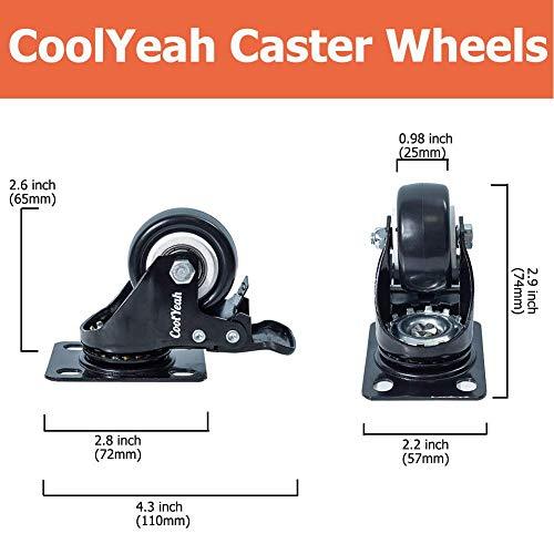 CoolYeah 2 inch Swivel Plate PVC Caster Wheels, Premium Casters (Pack of 8, 4 with Brake & 4 Without) CoolYeah Garage organization & Caster wheels