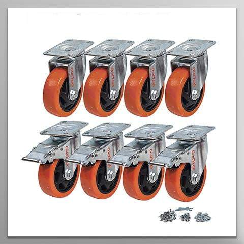 CoolYeah 4 inch Swivel Plate Caster PVC Wheels, Industrial, Premium Heavy Duty Casters (Pack of 8, 4 with Brake & 4 Without) CoolYeah Garage organization