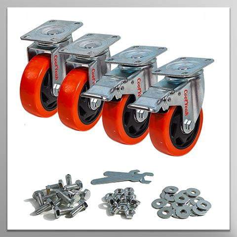 CoolYeah 4 inch Swivel Plate Caster PVC Wheels, Industrial, Premium Heavy Duty Casters (Pack of 4, 2 with Brake & 2 Without) CoolYeah Garage organization