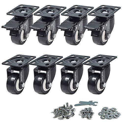 CoolYeah 2 inch Swivel Plate PVC Caster Wheels, Premium Casters (Pack of 8, 4 with Brake & 4 Without) CoolYeah Garage organization & Caster wheels