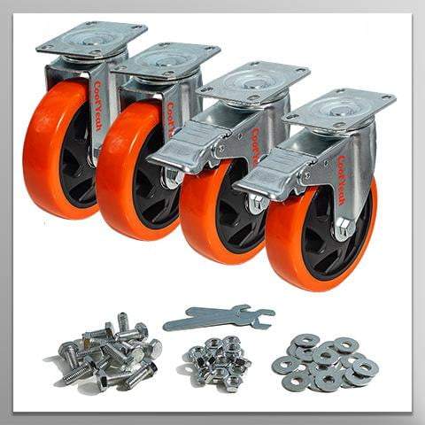 CoolYeah 5 inch Swivel Plate Caster PVC Wheels, Industrial, Premium Heavy Duty Casters (Pack of 4, 2 with Brake & 2 Without) CoolYeah Garage organization