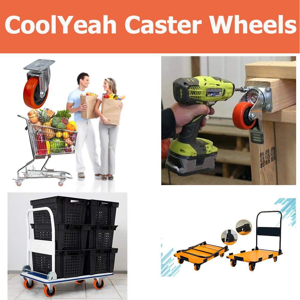 CoolYeah 4 inch Swivel Plate Caster PVC Wheels, Industrial, Premium Heavy Duty Casters (Pack of 8, 4 with Brake & 4 Without) CoolYeah Garage organization