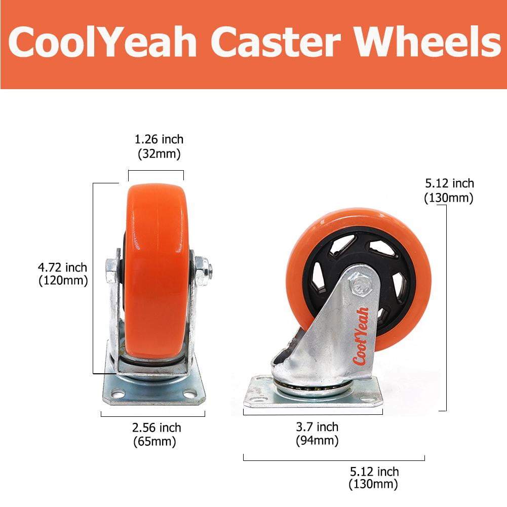 CoolYeah 4 inch Swivel Plate Caster PVC Wheels, Industrial, Premium Heavy Duty Casters (Pack of 4, 2 with Brake & 2 Without) CoolYeah Garage organization