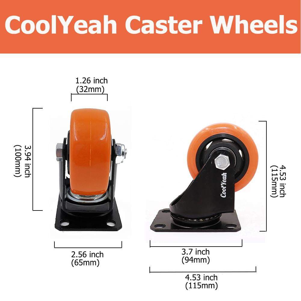 CoolYeah 3 inch Swivel Plate Caster PVC Wheels, Industrial, Premium Heavy Duty Casters (Pack of 4, 2 with Brake & 2 Without) CoolYeah Garage organization 