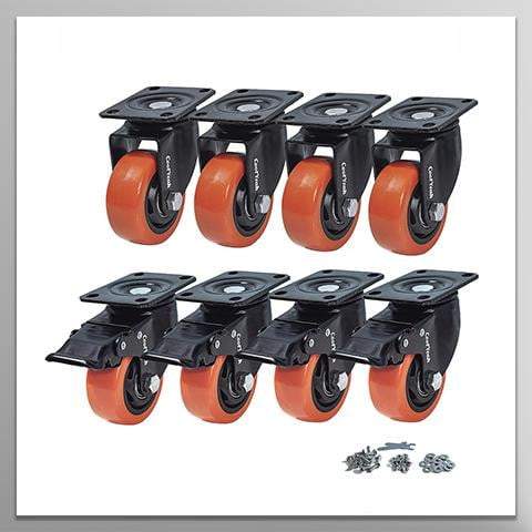 CoolYeah - Ruedas giratorias de PVC con placa giratoria de 3 pulgadas, ruedas industriales de alta resistencia (paquete de 8, 4 con freno y 4 sin) CoolYeah Garage organización