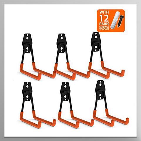 Steel Garage Storage Utility Double Hooks, Heavy Duty for Organizing Power Tools,Large U Hooks (pack of 6, 5 × 5 × 4.1 inches) CoolYeah Garage organization 