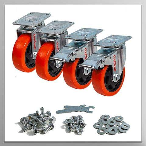 CoolYeah - Ruedas giratorias de PVC con placa giratoria de 4 pulgadas, ruedas industriales de alta resistencia (paquete de 4, 2 con freno y 2 sin) CoolYeah Garage organización