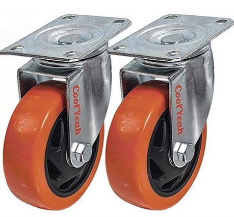4’’ Swivel Caster Wheels with Top Plate & Bearing Heavy Duty On Red Polyurethane Wheels Set of 2 ( Without Brake) CoolYeah Garage organization & Caster wheels 