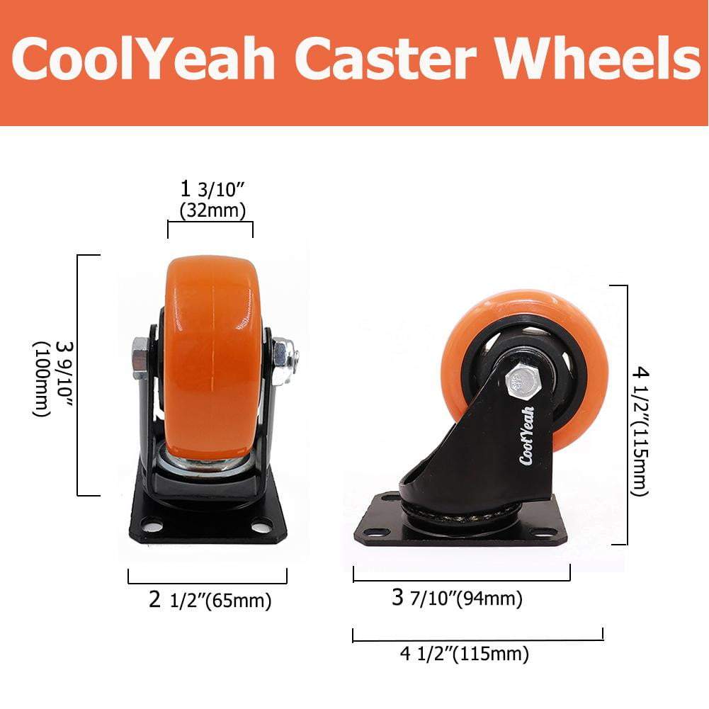 CoolYeah 3 inch Swivel Plate Caster PVC Wheels, Industrial, Premium Heavy Duty Casters (Pack of 8, 4 with Brake & 4 Without) CoolYeah Garage organization 